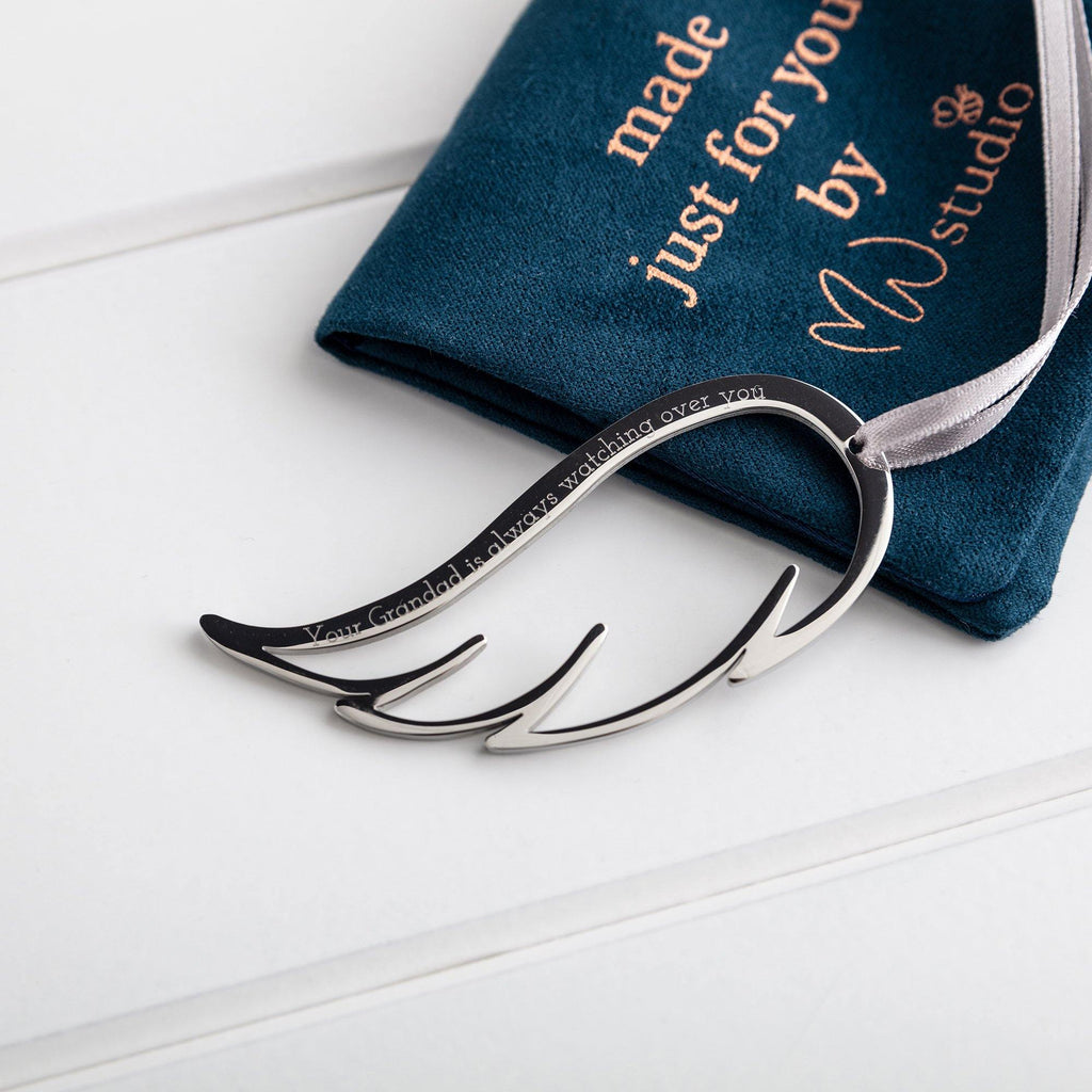 Engraved Angel Wing in silver - in memory gift