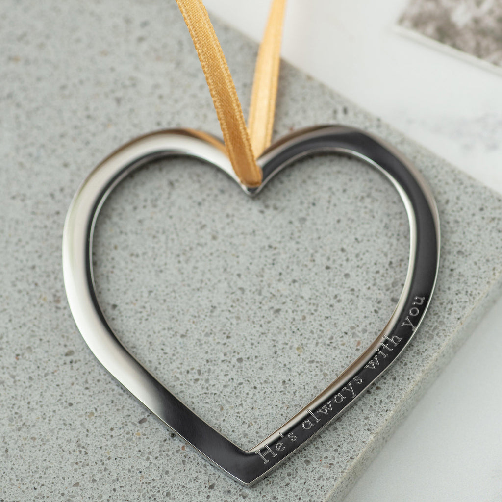 Engraved Personalised Heart Decoration in silver with gold ribbon - Dad